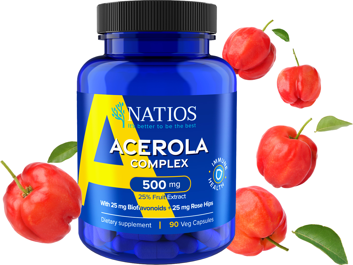 Natios Acerola Complex, 500 mg, 90 vegánskych kapsúl with fruit